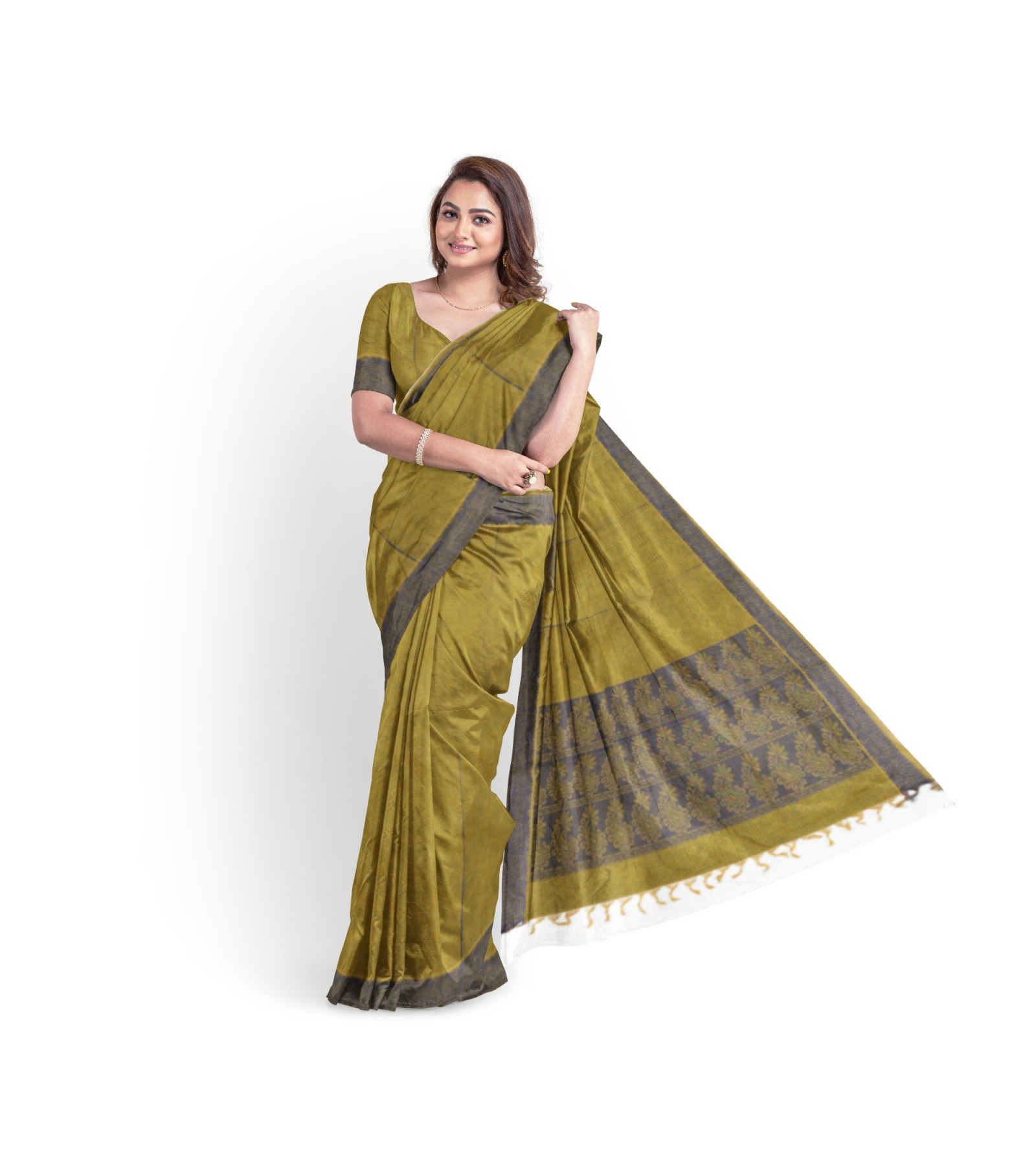 Green kora cotton saree features zari buttas, contrast border & pallu of  intricate designs