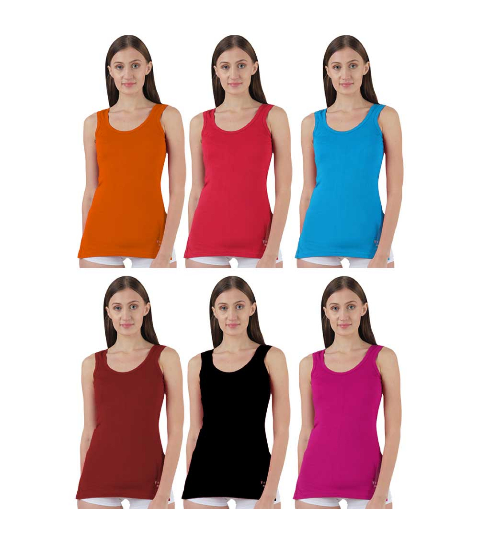 Pack of 6 Round-Neck Sleeveless Vest